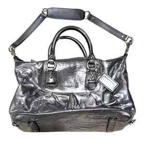 Coach Ashley Preforated Leather Hand Bag Satchel Metallic Silver / Silver